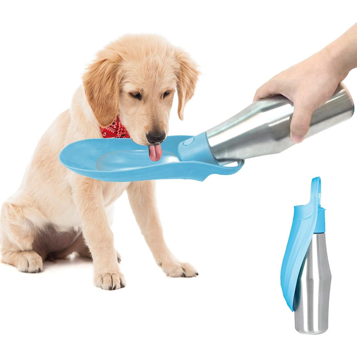 Водяна пляшка для собак ZoneYan 750 мл з нержавіючої сталі, портативна, витокозахисна, для подорожей, парків, кемпінгу, походів (світло-блакитна)