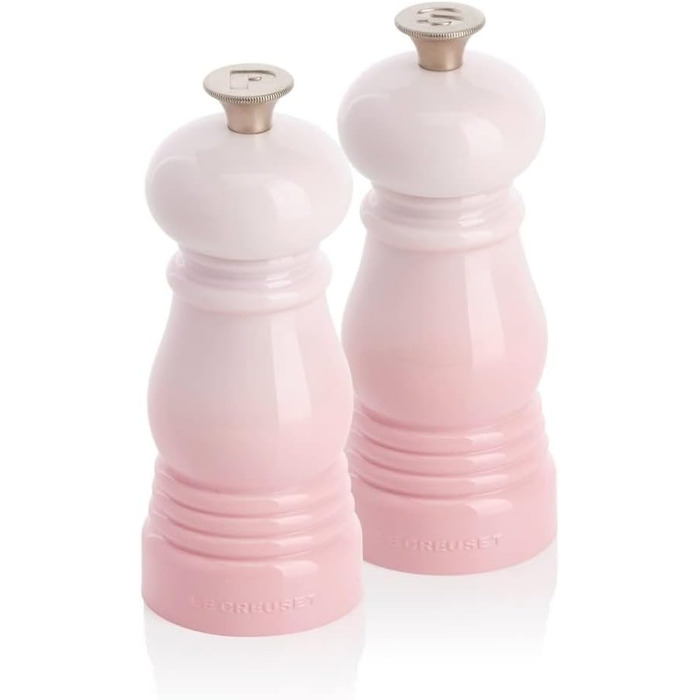 Le Creuset Mini Mill Set, Salt and Pepper Mills, ABS Plastic, Each 5 x 5 x 12.1 cm, Ceramic Grinder, Shell Pink, 44900117770000