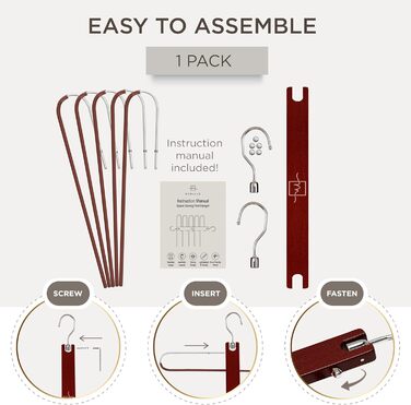 Дерев'яні вішалки для одягу Moralve, 2 шт., для шафи – вішалки для джинсів, хустків, економія місця (махагон)