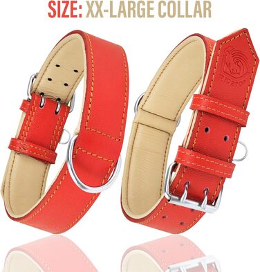 Нашийник для собак Riparo з натуральної шкіри, регульований, посилений, червоний (L, ширина 3,8 см, обхват 43,2-53,3 см)