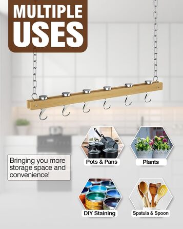 Chef Standard Wooden Pot Rack, Single Bar