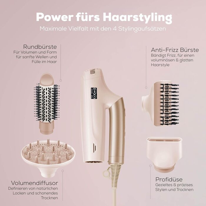 Фен для волосся Beurer HC 150 FusionDry Pro з цифровим двигуном, іонізацією та набором з 4 насадок, складаний дорожній варіант