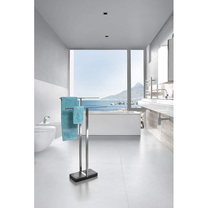 Підставка для рушників Blumus MENOTO - з матованої нержавіючої сталі, на підлозі, з 2 тримачами для рушників, срібна, 86 x 50 x 16 см