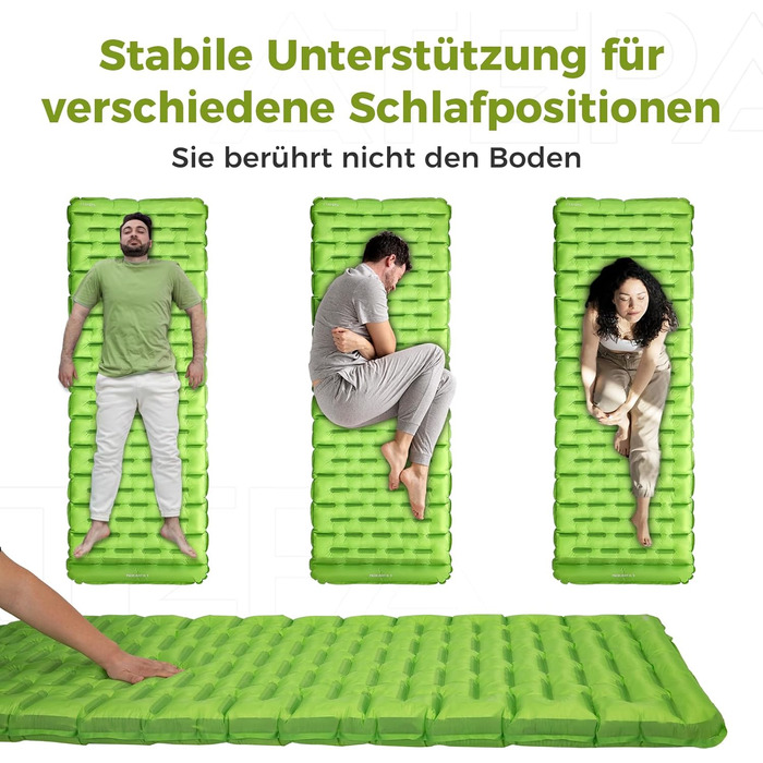 ATEPA ThermAir ізомат для кемпінгу та трекінгу, 6R, R-значення 6.6, 7 камер, компактний, з сумкою, 9см товщина, 9см зелений