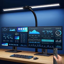 LED лампа для столу Ehaho 2100LM з регулюванням яскравості, 24W, 224 LED, 80 см, кріплення на монітор, гнушкий шийка, офісна лампа з пультом, 10 температур кольору та 10 рівнів яскравості (для дому/офісу), чорна