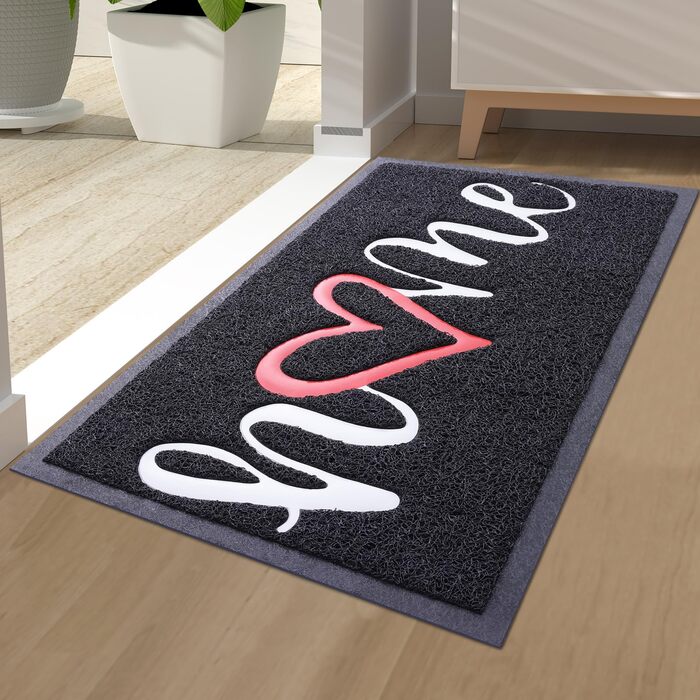 Килимок Homaxy Hello для дому та вулиці, антиковзний, сірий 60x90 см, чорний 44x76 см, прямокутний, для вхідної групи, саду, приміщення