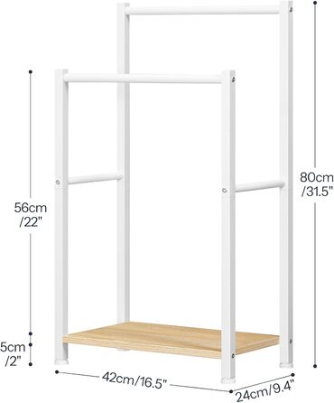 HOOBRO Тримач для рушників, стійка для рушників, мотузка для сушіння, 2 перекладини, для рушників, одягу, ковдр, газет, економія місця, стабільна, білий та натуральний колір