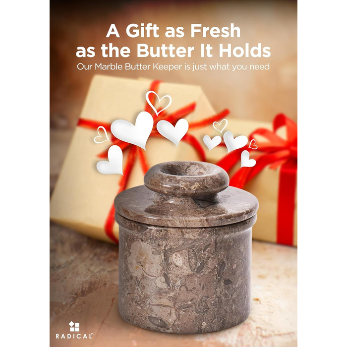 Butterhalter handcrafted marble butter crock for the kitchen - as a utensil holder and for cold cheese, Grey Oceanic