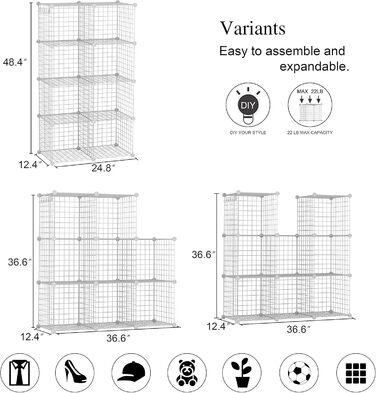 C&AHOME Wire Cube Storage, 6 - Metal Cube Organizer with C-Grid, Modular Shelf Units, Storage Shelf Racks, Closet Organizer, 93.5 in L x 31.8 in W x 93.5 in H, (8 Cubes, White)