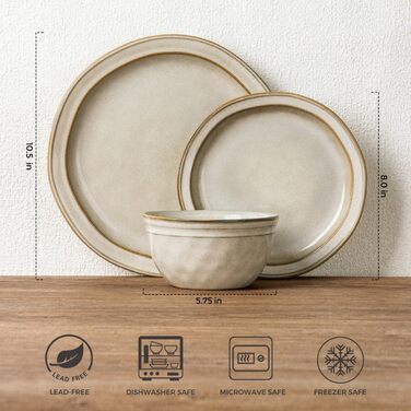 GBHOME Набір посуду з кераміки (12 предметів), керамічний, ручної роботи, реактивна глазур, тарілки та миски, стійкий до сколів та тріщин, придатний для миття в посудомийній машині та використання в мікрохвильовці, набір посуду на 4 особи, білий