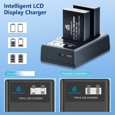 Акумулятор EN-EL14 1300mAh для Nikon + USB LED зарядний пристрій (2 шт.)