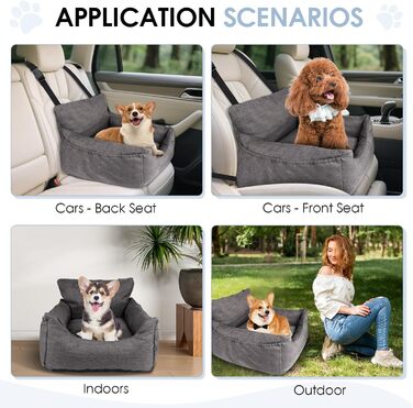 Автомобільний лежак для собак, 54x52x35 см - зручний лежак для собак у машину, сірий. Знімний, можна прати. З кишенями для зберігання.