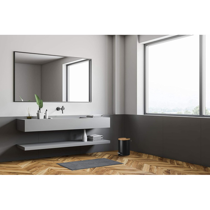 Смітник для косметики VMbathrooms з педаллю та бамбуковою кришкою, 3 л, Soft-Close, чорний — для ванної кімнати та туалету