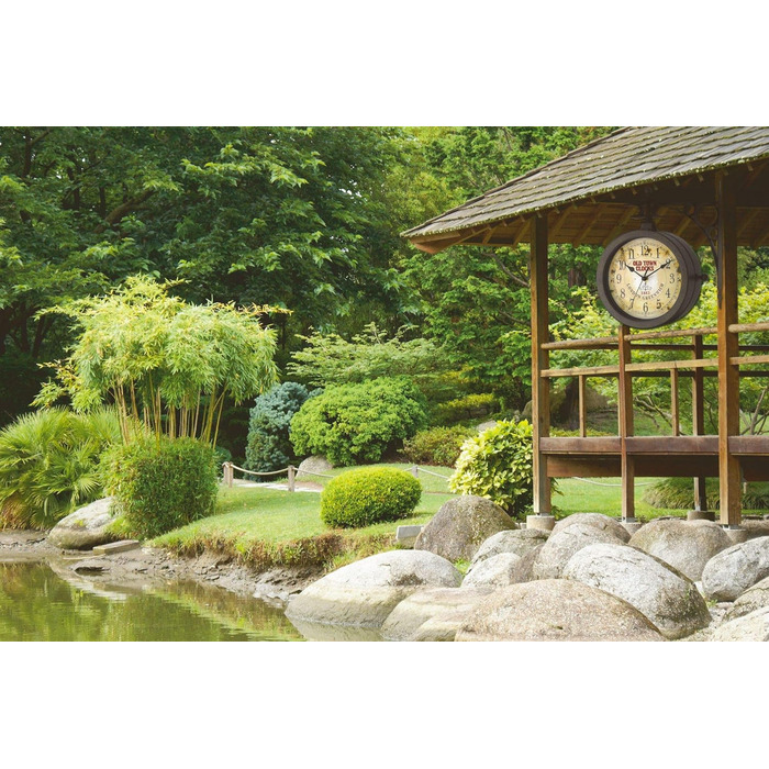 TFA Dostmann Nostalgia Wall Clock and Thermometer, Garden Clock, 60.3011, Outdoor Clock, Suitable for Outdoor Areas, Double-Sided, Antique Copper, L 270 x W 95 x H 295 mm