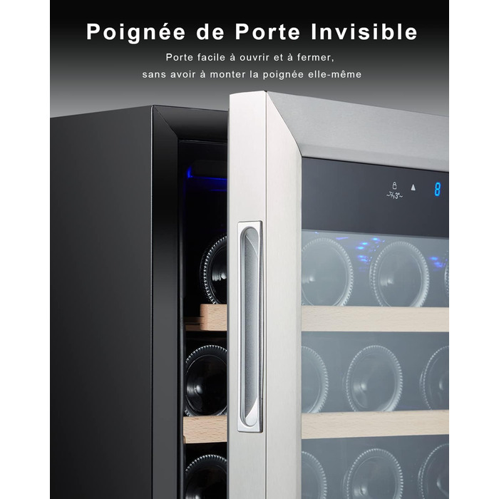 Kalamera 28-Bottle Wine Refrigerator - 86 Liter Capacity, Stainless Steel & Glass Door, 5-18°C Cooling Zone, Removable Wooden Shelves