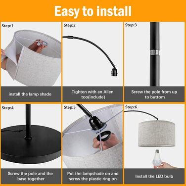 Стійка лампа для вітальні з 3 режимами кольору, 12W, LED, з абажуром з льону, вимикач на ніжці, диммер. Підходить для спальні, читання, офісу та інших приміщень.