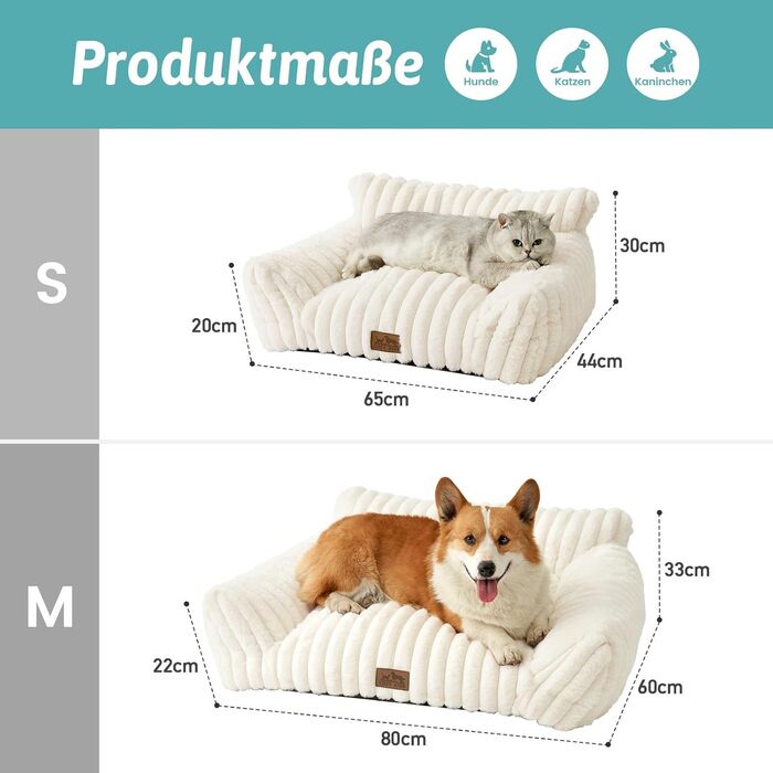 Килимок для котів XL, кремовий, 80x60x33 см - м'яке ліжко-софа для котів та собак