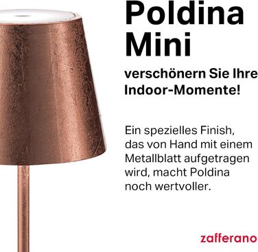 Зуффарано Poldina Pro Mini – Бездротова LED-лампа для дому та саду, торшер, сенсорне керування, регулювання яскравості, 30 см, колір мідь