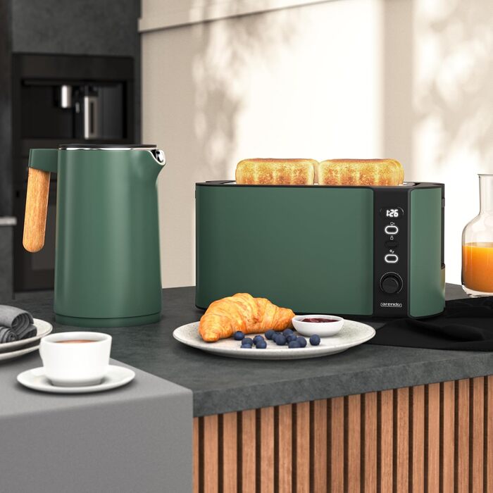 Набір кухонної техніки Arendo: електрочайник з регулюванням температури та тостер з 4-ма слотами (зелений)