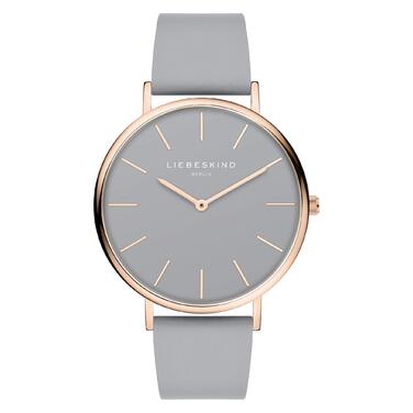Годинник Liebeskind Berlin для жінок – 38 мм, круглий корпус – кварцовий годинник з шкіряним ремінцем – водостійкий 5ATM – для щоденного використання & стильний (Рожеве золото / Світло-сірий)