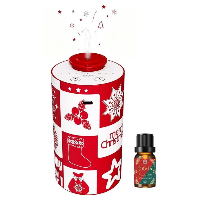 Дифузор для ефірних олій Cavir без води, портативний міні-ароматизатор повітря, USB-зарядка, 3 рівні туману, для дому, офісу, авто (Новорічний)