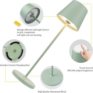 Світлодіодний акумуляторний настільний світильник K-Bright з димером, зелений (2 шт.) | Для дому та вулиці | Тепле біле світло 3000K | Зарядна станція