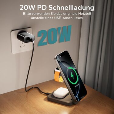 Зарядна станція MagSafe 3-в-1 для Apple Watch та iPhone. Біла (глибокий сірий). Підтримка iPhone 17, 16, 15, 14, 13, 12 Pro Max