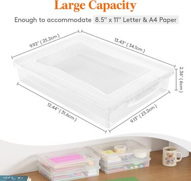 Lifewit 5L Storage Box with Lid, Plastic Box with Clip Closures, Document Box A Organizer, Multi-Purpose Boxes for Crafts, Paper, Art Supplies, Building Blocks, Tools (Transparent, 2)