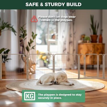 Кія Pawadise: вольєр для собак з акрилу та металевої сітки, 61 см, 8 панелей, білий, для цуценят та маленьких собак, міцний, патентований