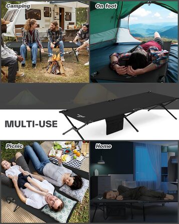 Розкладне ліжко Sportneer для кемпінгу та відпочинку на природі, 199x73 см, чорне