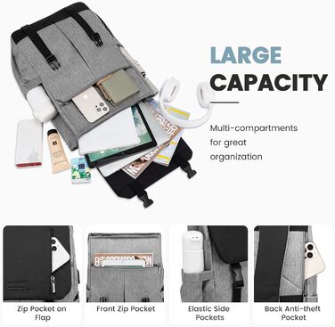 LOVEVOOK Рюкзак для жінок Елегантний 15.6 дюймів для ноутбука Водостійкий Шкільний рюкзак для дівчаток, підліток, рюкзак для жінок, рюкзак на кожен день, для університету, школи, подорожей, бізнесу (15.6 дюймів, Сірий, Чорний)