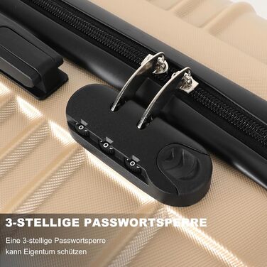 Великий валіза з ABS пластику, Trolley, валіза для подорожей з 4 колесами (360°), кодовий замок (3 цифри) та телескопічний ручка з алюмінію (XL – 95L), Колір: шампань