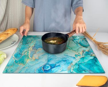 Скляна дошка для нарізання 40x30 см – гігієнічна скляна дошка з загартованого скла, стійка до високих температур, подряпин та ковзання – скляна плита для кухні, чорна мармурова текстура (Design 09, 50Ш x 40Г см)