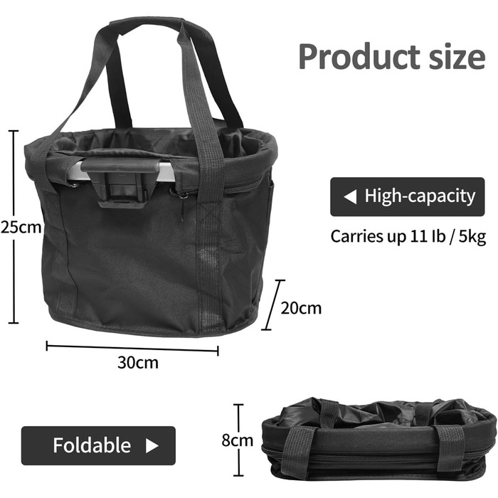 Складаний водонепроникний кошик на кермо велосипеда, знімний, з алюмінієвого сплаву, для собак та котів, для походів, пікніків та покупок (Чорний)