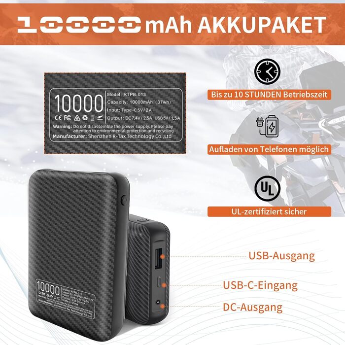 Електрична гріюча жилетка для чоловіків та жінок з Power Bank, 8 зон нагріву, 3 температурні режими, чорний, XXL