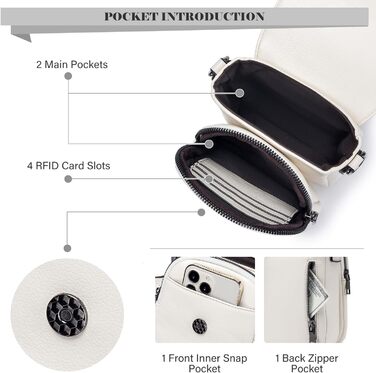 Сумка-органайзер на шию MUIIKOLA для смартфонів з RFID-захистом, веганська шкіра, бежевий. Сумка через плече для жінок з широким ременем та гаманцем.