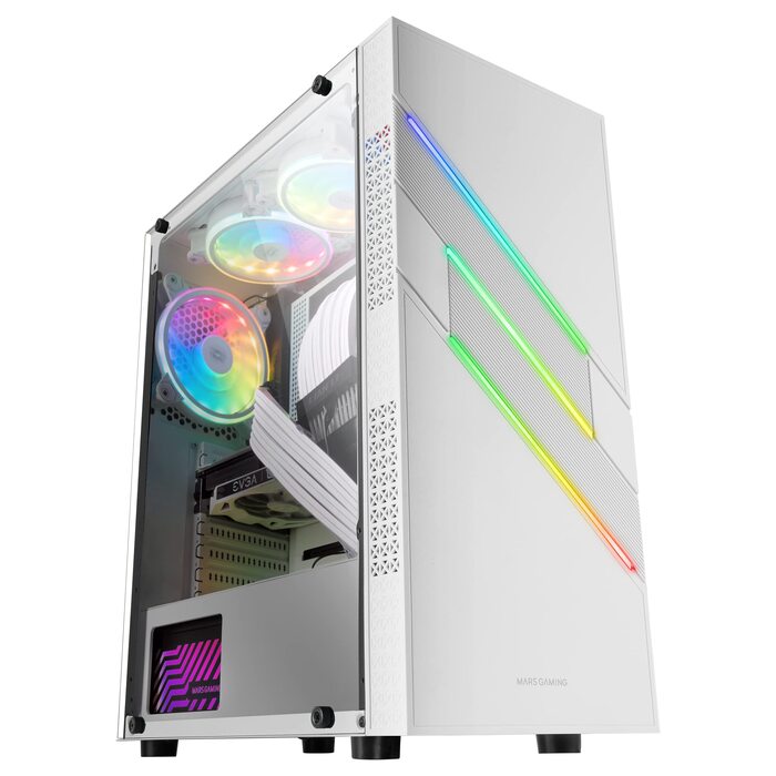 Ігровий корпус для ПК Mars Gaming MC-U3 White, ATX XL, 3 ARGB вентилятори 120мм, загартоване скло