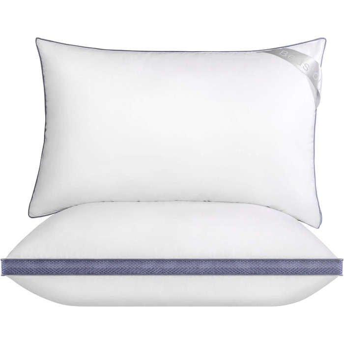 BedStory Pillow 40x80, 2-Pack 40x80 Pillows, 2x850g 100% Microfiber, Supportive, Breathable Sleeping Pillow, Suitable for Side Sleepers, Back Sleepers, and Stomach Sleepers, White 2 Pieces (1 Pack) White+Blue