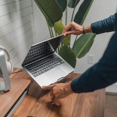 Підставка для ноутбука HumanCentric на стіл, сіра, алюміній, сумісна з MacBook, ергономічна, чорний горіх, дерево