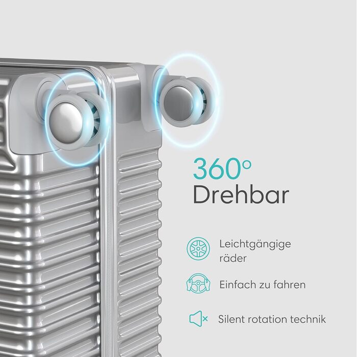 Набір валіз Voyagoux 3 в 1: 39L, 71L, 113L, з жорстким корпусом, TSA-замком, ABS, 4 колеса 360°, сріблясті, міцні та легкі