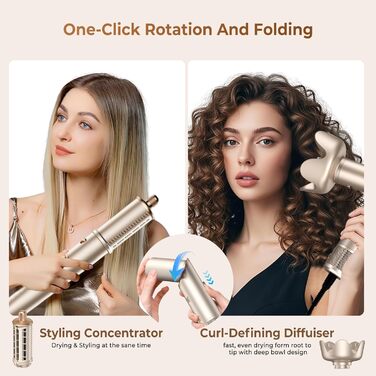 UKLISS Hairstyler 8 в 1: Професійний стайлер для волосся з авто-завивкою, іонізацією та функцією фена, підходить для всіх типів волосся, золотий
