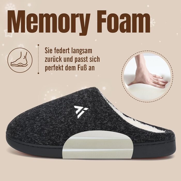 Зимові домашні капці Mishansha унісекс з ефектом пам'яті (Memory Foam), теплі та протиковзкі тапочки для жінок та чоловіків, Onyx, розмір 46 EU
