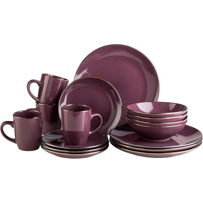 Набір посуду на 4 особи, 16-ти частинний, фіолетовий, з мідним декором