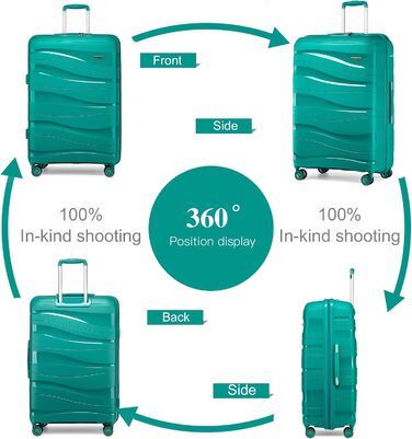 KONO Чемодан середнього розміру 65см з поліпропілену, з TSA замком, 65x46x26.5см (Зелений)