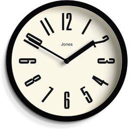 JONES CLOCKS® Hot Tub Wall Clock | Small Retro Round Clock | 20cm | Easy-to-read numbers | Ideal for kitchen, office, kids' room, or any small space (Black)