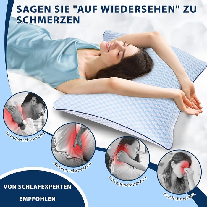 Подушка з піни Memory Foam охолоджуюча, ергономічна для сну на боці, спині та животі (40x40 см, блакитно-біла)