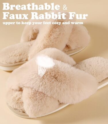 Тапочки жіночі Ankis з плюшу з перехресними ремінцями, теплі зимові тапочки з меморі-піною, відкриті пальці, пухнасті тапочки для дому та вулиці (білий, чорний, сірий, верблюжий) (36/37 EU)