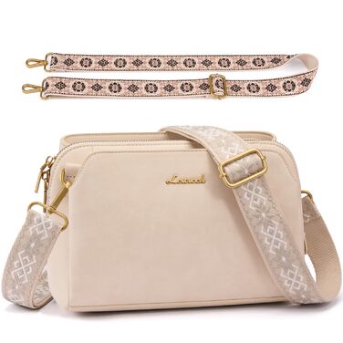 Сумка жіноча LOVEVOOK через плече, бежева: кросбоді, сумка середнього розміру, RFID-захист, 2 ремені 25x15x9 см