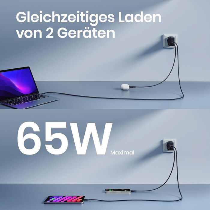 Зарядний пристрій INIU 65W USB-C + USB-A GaN, мережевий адаптер для MacBook, iPad, iPhone, Samsung Galaxy, Pixel - червоний