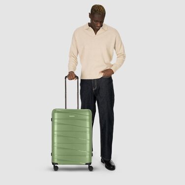 Чемодан REDOLZ Hartschalen Check-in Essentials 10 | Великий валіза-тележка XL 50 x 30 x 76 см з поліпропілену | 4 подвійні колеса, TSA | Зелений металік